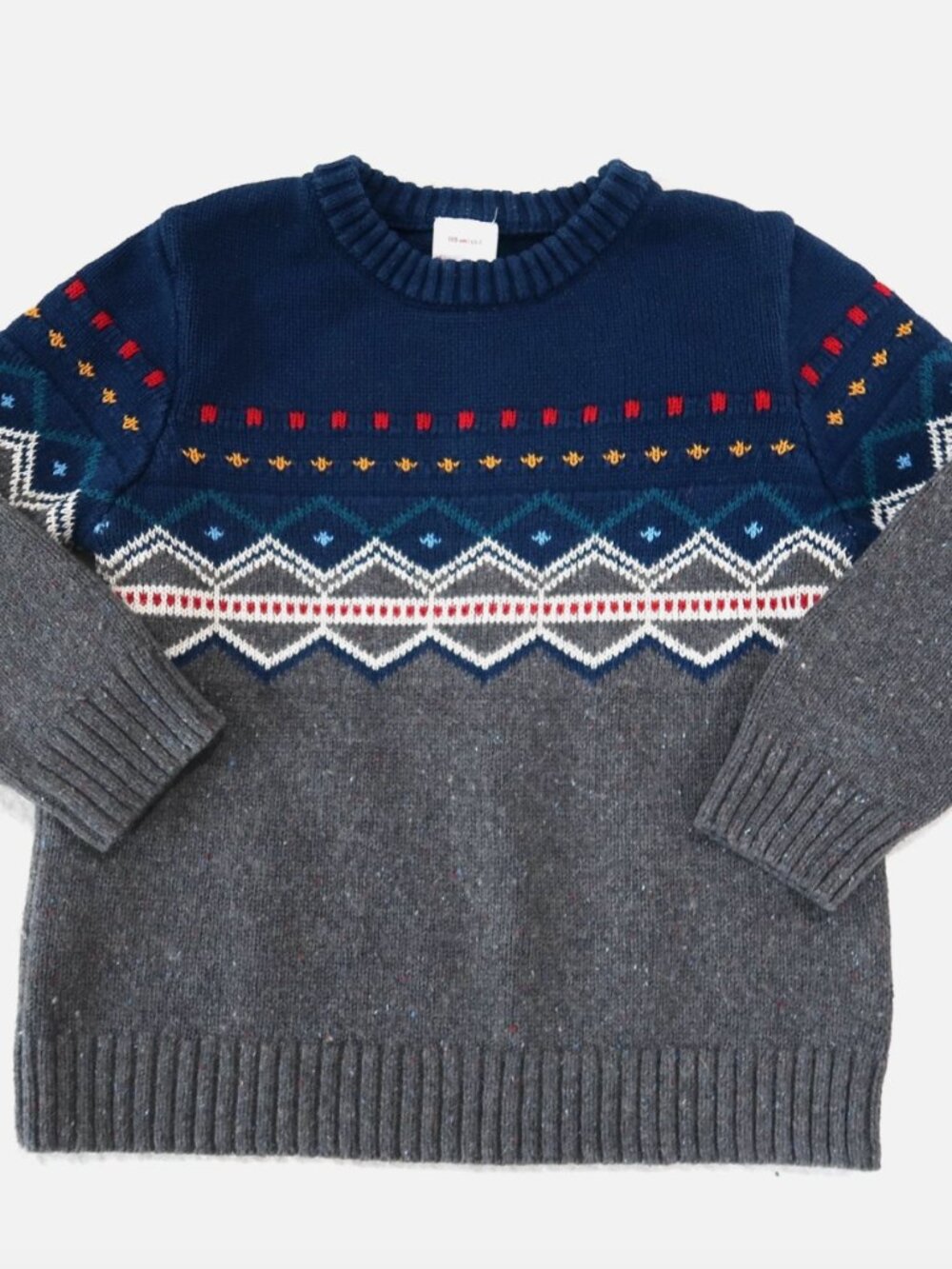 Hanna Andersson Boys Fair Isle Sweater Navy Gray Size 5 Winter Holiday sweater